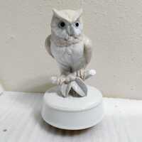 Vintage Porcelain White Owl Music Box 9 Inch