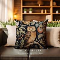 Woodland Owl Throw Pillow | William Morris Inspired Throw Pillow Woodland Forestcore Decor Pillow Ma