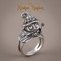 Handmade Wizard Owl Ring, Witch Hat Owl Ring, Fantasy Animal Jewelry, Cute Magical Owl Gift