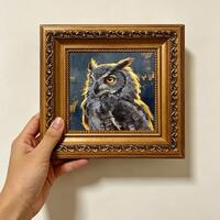 Dark Owl Hand Painted Oil Painting Wall Art, Custom oil painting from photo, Gift for friend, Size 4
