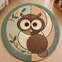 Round Owl Kids Rug – Cute Woodland Animal Nursery & Playroom Area Rug