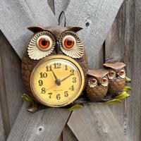 Vintage Burwood Owl Family Clock - 1972
