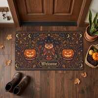 Halloween Owl Doormat, Spooky Cottagecore, Jack O Lantern Mat, Witchy Welcome Mat, Dark Autumn Entry