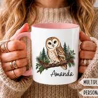 Personalized Woodland Owl Mug, Woodland Wisdom Gift, Custom Name Coffee Cup for Her, Birthday Gift f