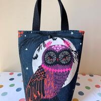 Spooky Owl Mini Tote with bats, pumpkins, and skulls
