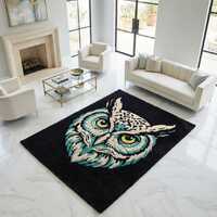 Hand Tufted Black Owl Area Rug, Modern Boho Animal Decor, Custom Size Available
