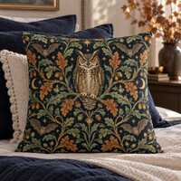 William Morris Halloween Pillow Cover, Owl Pillow, Vintage Botanical Fall Cushion, Navy Gold Woodlan
