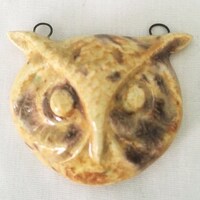 Ceramic Owl Face Pendant with two hangers, Owl head, lightweight, Owl Face Pendant, Tan Brown Owl, B