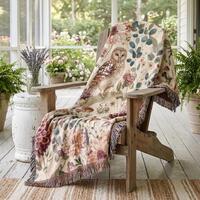 Owl Floral Woven Blanket | 100% Cotton Autumn English Country Throw