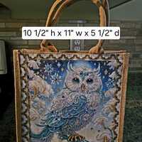 Tote Bag Handbag Owl Diamond Crystal Rhinestone White Tan Brown Shopping Lunch Book Travel Work Medi