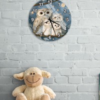 Tempered Glass Wall Clock featuring Illustrative Owls in Night theme, perfect Bird Lover Gift for Nu