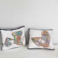 Vintage Folk Art Eagle & Owl Decorative Pillows Set (2)