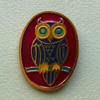 Owl Sovushka Decorative Soviet Pin Badge Oval Red Enamel