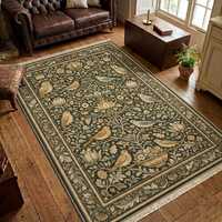 Sage Green Owl and Bird Rug - Arts & Crafts Botanical Print