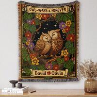 Personalized Owl Couple Woven Blanket, Owl-Ways & Forever, Custom Names