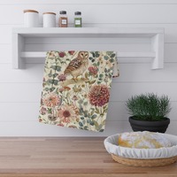 Adorable Owl Floral Tea Towel | English Country Cottage Core Kitchen Towel