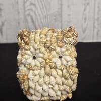 Vintage seashell owl figurine with red felt bottom