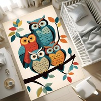 Woodland Owl Kids Rug, Washable Non-Slip Nursery Carpet, Colorful Playroom Floor Mat