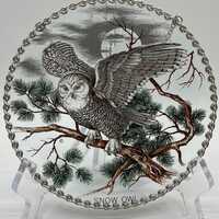 Vintage, hand-painted Snowy Owl glass suncatcher