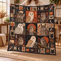 Vintage Owl Quilt Blanket: Autumn Patchwork Gothic Bird Throw