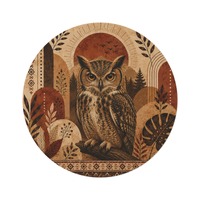 Owl Round Rug, Vintage Boho Rug, Woodland Area Rug, Rustic Animal Floor Decor
