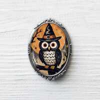 Retro Owl Brooch, Whimsical Halloween pin