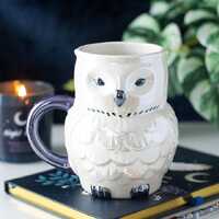 Mug chouette blanche iris&eacute;e 420 ml &ndash; Tasse 3D hibou mystique &ndash; Cadeau sorci&egrav