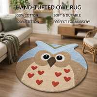 Hand Tufted Owl Rug, Cute Nursery Rug, Animal Kids Room Rug, Cotton Area Rug, Playroom Decor