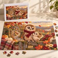 Autumn Owl Jigsaw Puzzle, 110/252/520/ 1014 pieces Puzzle for Adults, Cozy Fall Puzzle