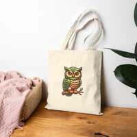 Vintage Green Owl Tote Bag | Illustrated Canvas Tote