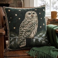 Barred Owl Throw Pillow Starry Night Decor Woven Whimsigoth Winter Wildlife Cabin Home Accent Gift