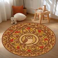 Owl Round Rug, Woodland Autumn Area Carpet, Fall Forest Decor
