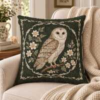 Owl Woven Pillow Vintage Barn Owl Cushion Cottagecore Woodland Decor Rustic Bird Pillow Nature Inspi