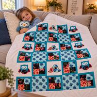 Owl & Friends Throw Quilt, Handmade Quilt for Toddler Bed, Soft Minky Backing, Cozy Kids Blanket