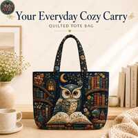 Personalized Owl Quilted Tote Bag, Custom Name Library Book Bags, Owl Lover Gift For Women, Book Lov