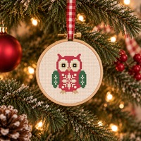 Owl Cross Stitch Pattern, Folk Art Christmas Owl, Mini Holiday Ornament PDF