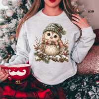 Retro Owl Christmas Sweatshirt, Cozy Winter Sweater, Cottagecore Shirt, Rustic Holiday Pullover, Ch