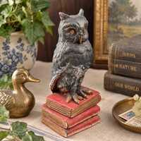 Vintage Metal Owl Figurine on Books, Detailed Owl Statue, Library Decor, Vintage Book Lover Gift