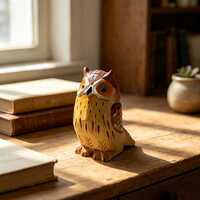 Handcrafted Woodland Owl Figurine, Rustic Wooden Animal Statue, Cottagecore Shelf Decor, Farmhouse A