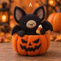 Needle Felt Halloween Figurines, Handmade Wool Bat, Owl, Cat and Ghost Gift, Tabletop Decor