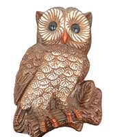 Owl Wall Plaque Decor Brown Cream Faux Wood Textured Foam Resin 7.5" 1970 Nature