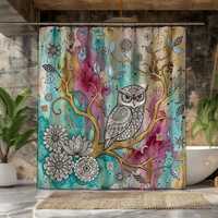 Tree Branch Shower Curtain Owl Boho Watercolor Bath Bathroom Decor Turquoise Blush Folk Art