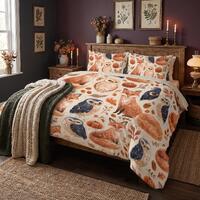Celestial Fox Owl Pumpkin Bedding Set &ndash; Woodland Animal 3-Piece Polyester Duvet Cover