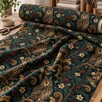 Owl Fabric by the Yard, Dark Woodland Botanical, Victorian Gothic Dark Academia Sewing Textile