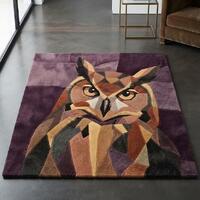 Hand Tufted Owl Rug, Geometric Animal Area Rug, Modern Mosaic Horned Owl Carpet