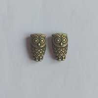 10 or 50 owl beads, antique bronze alloy, 10.5 mm x 6 mm