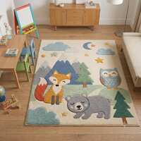 Woodland Animal Kids Rug, Fox Owl Bear Nursery Decor, Forest Playroom Floor Mat