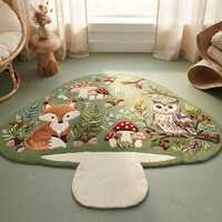 Hand-Tufted Wool Mushroom Rug, Fox Owl Forest Nursery Decor (Custom Shape)