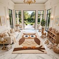 Handmade Tufted Owl Rug, Woodland Animal Nursery Decor, Cozy Kids Room Rug