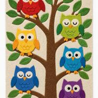 Handmade Tufted Wool Owl Rug, Colorful Woodland Nursery Decor